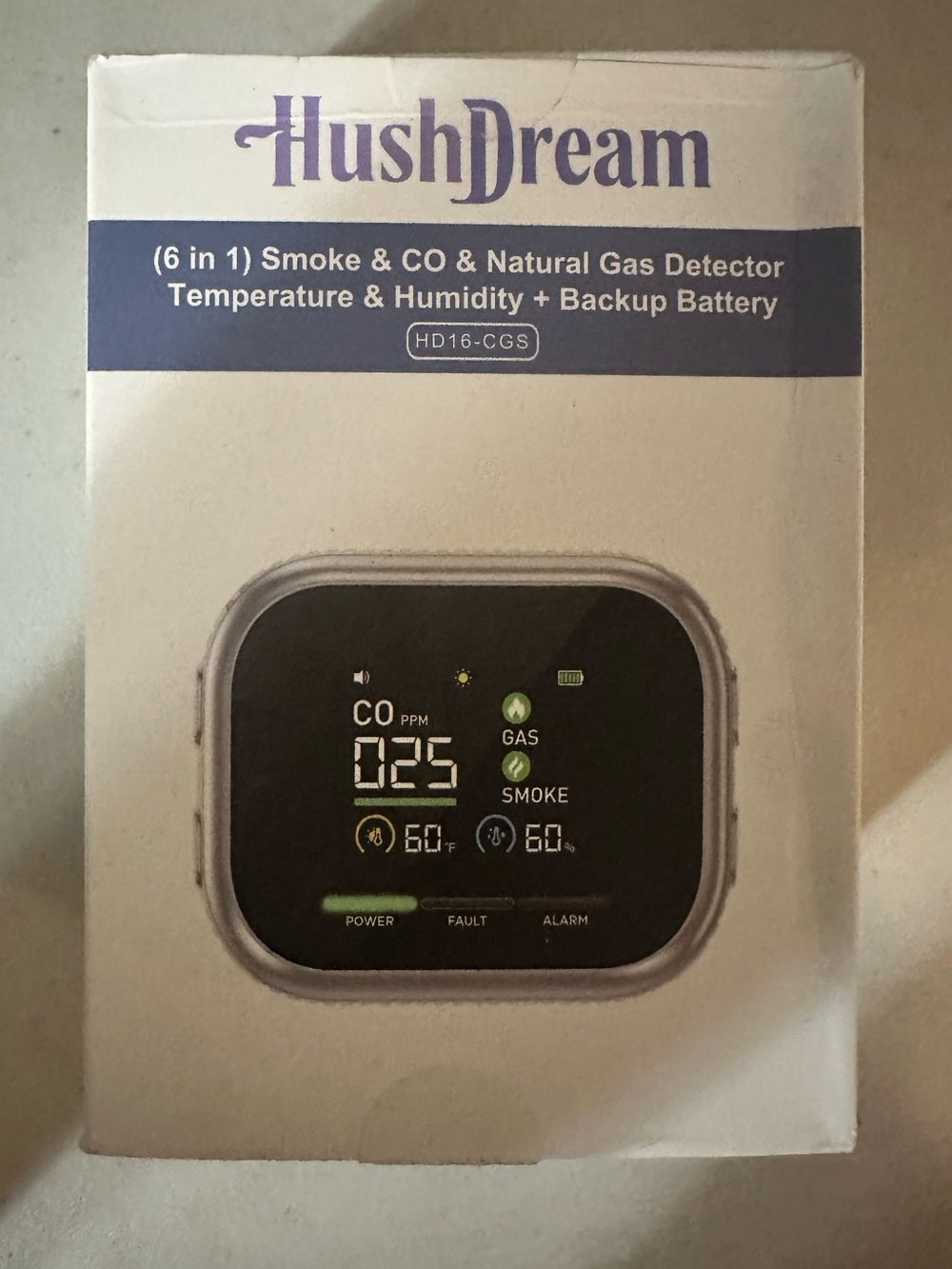 HushDream 6-in-1 Smoke CO Natural Gas Detector Temp & Humidity Monitor New